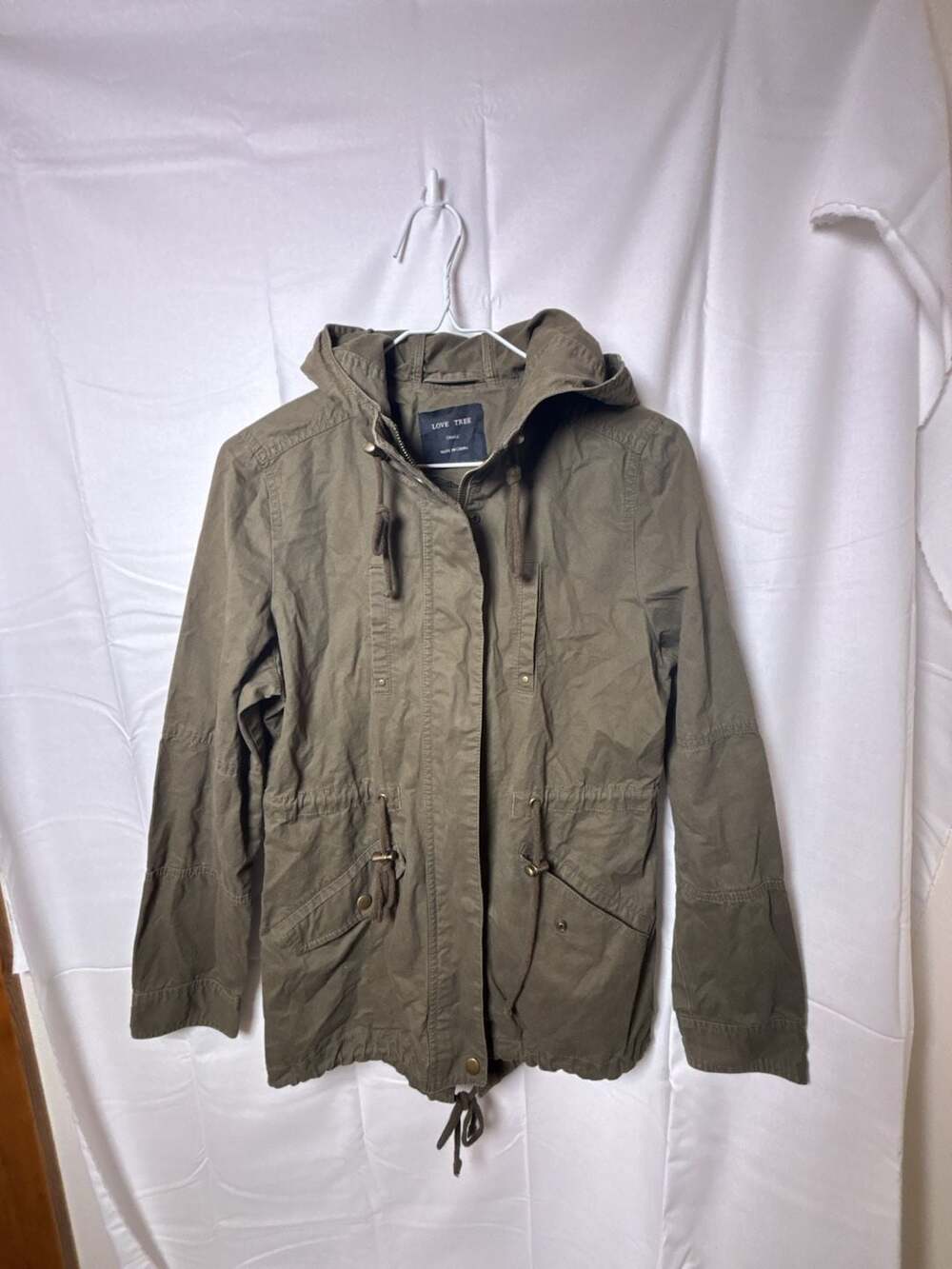Love Tree Women's Olive Green Utility Anorak Field Jacket with Hood Size Small